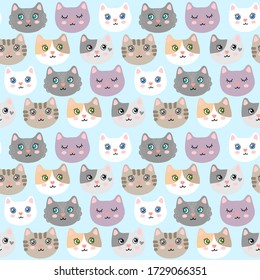 Seamless pattern with cute cartoon kitties vector illustration