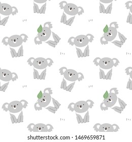 Seamless Pattern of Cute Cartoon Koala Bear Design on White Background