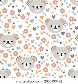 Seamless pattern with cute cartoon koala and flower for fabric print, textile, gift wrapping paper. colorful vector for textile, flat style