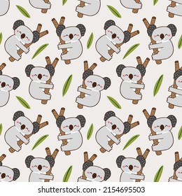 Seamless Pattern of Cute Cartoon Koala Design on Light Grey Background