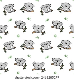 Seamless Pattern of Cute Cartoon Koala Bear Design on White Background