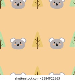 Patrón sin foco con bonitos koalas de dibujos animados, sobre tela, textil, papel de envoltura de regalo. vector colorido para niños, de estilo plano