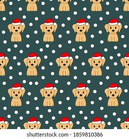 Seamless pattern with cute cartoon Labrador. Christmas pattern. Vector illustration.	