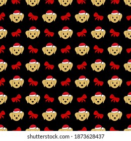 Seamless pattern with cute cartoon Labrador. Christmas pattern. Vector illustration.	