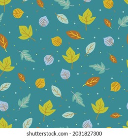 Seamless pattern with cute cartoon leaves for fabric print, textile, gift wrapping paper. colorful vector for textile, flat style