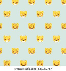 Seamless pattern with cute cartoon leopards. 