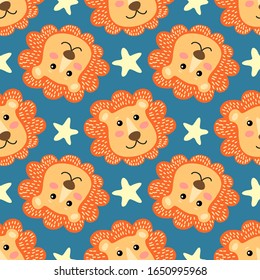 Seamless pattern with cute cartoon lions vector illustration