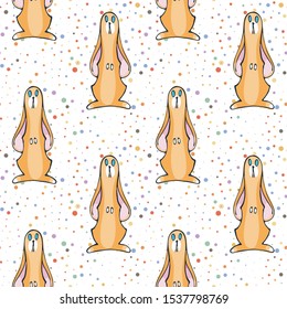 Seamless pattern with cute cartoon little rabbits. Vector endless ornament.