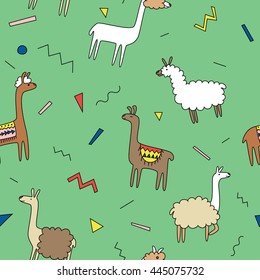 Seamless Pattern Cute Cartoon Llamas 3 Stock Vector (Royalty Free ...