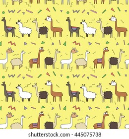 Seamless pattern with cute cartoon llamas 1