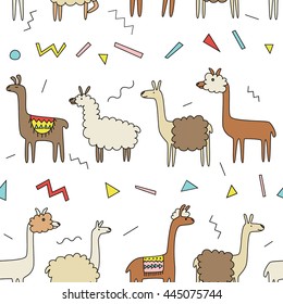 Seamless pattern with cute cartoon llamas 2
