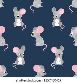 Patrón sin inconvenientes con los ratones lindos. Fondo del ratón de acuarela vectorial para los niños.