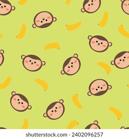 Seamless pattern cute cartoon monkey and banana. for kids wallpaper, fabric print, gift wrapping paper