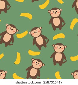 Seamless pattern cute cartoon monkey and banana. cute animal pattern for wallpaper, background and gift wrap paper
