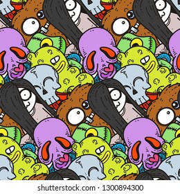 Seamless Pattern With Cute Cartoon Monsters. Ready For Packaging, Wrapping Paper, Prints, Wallpaper, Fabric, Textile, Fashion, Home Decor, Etc. Vector Illustration