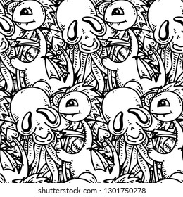 Seamless pattern with cute cartoon monsters. Ready for packaging, wrapping paper, prints, wallpaper, fabric, textile, fashion, home decor, etc. Vector illustration