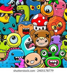 Seamless Pattern with cute cartoon monsters