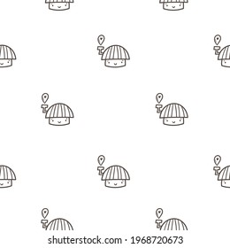 Seamless pattern with cute cartoon mushrooms on  white background. Funny doodle character wallpapers. Childish vector print.