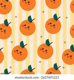 seamless pattern cute cartoon orange fruit character. fruit drawing for wallpaper and background