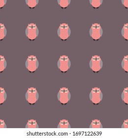 Seamless pattern with cute cartoon owl. Vector illustration on a flat style.