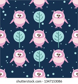 seamless pattern with cute cartoon owls