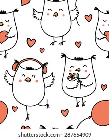 Seamless pattern with cute cartoon owls in vector