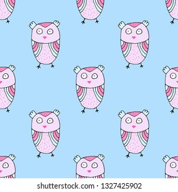 Seamless pattern with cute cartoon owls.Trendy scandinavian vector background. Perfect for kids apparel,fabric, textile, nursery decoration,wrapping paper