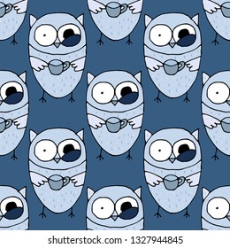 Seamless pattern with cute cartoon owls.Trendy scandinavian vector background. Perfect for kids apparel,fabric, textile, nursery decoration,wrapping paper
