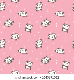 Seamless Pattern of Cute Cartoon Panda Design on Pink Background