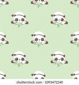 Seamless Pattern of Cute Cartoon Panda Design on Green Background with Dots