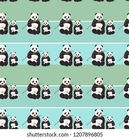 Seamless pattern with cute cartoon panda, vector background.