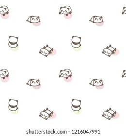 Seamless Pattern of Cute Cartoon Panda with Pastel Dot Design on White Background