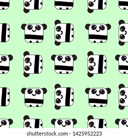 seamless pattern with cute cartoon panda design on green background