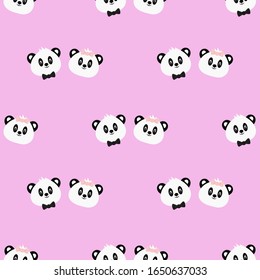 Seamless pattern with cute cartoon panda. Vector illustration.