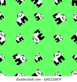 Seamless pattern with cute cartoon panda. Vector illustration.