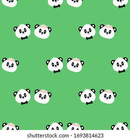 Seamless pattern with cute cartoon panda. Vector illustration.