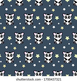Seamless pattern with cute cartoon panda. Vector illustration.