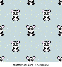 Seamless pattern with cute cartoon panda. Vector illustration.