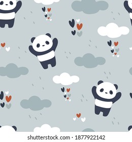 Seamless pattern with cute cartoon panda for fabric print, textile, gift wrapping paper. colorful vector for kids, flat style