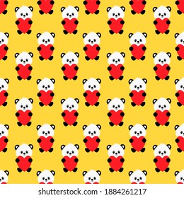 Seamless pattern with cute cartoon panda. Vector illustration.	