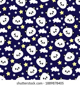 Patrón sin foco con panda de dibujos bonitos. Ilustración vectorial.	