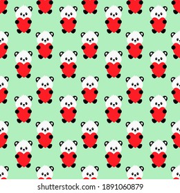 Seamless pattern with cute cartoon panda. Vector illustration.	
