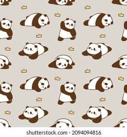 Seamless Pattern with Cute Cartoon Panda Design on Grey Background