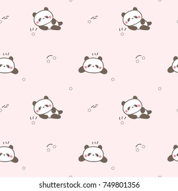 Seamless Pattern of Cute Cartoon Panda Design on Pastel Pink Background