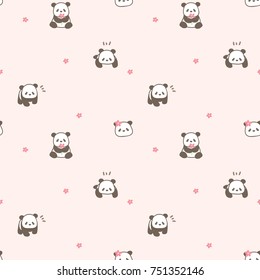 Seamless Pattern of Cute Cartoon Panda Design on Pastel Pink Background