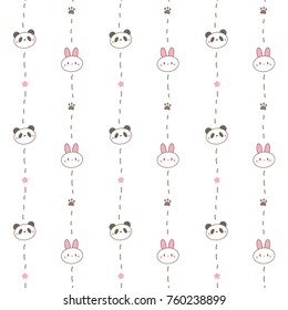 Seamless Pattern of Cute Cartoon Panda and Bunny Face Design on White Background