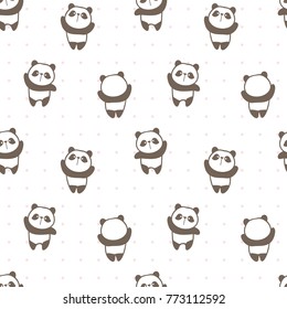 Seamless Pattern of Cute Cartoon Panda Design on White Background with Dots