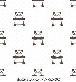 Seamless Pattern of Cute Cartoon Panda Design on White Background with Dots