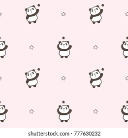 Seamless Pattern of Cute Cartoon Panda Design on Pink Background