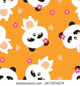 Nahtloses Muster mit niedlichen Cartoon-Pandas für Stoffdrucke, Textilien, Geschenkpapier. bunte Vektorgrafik für Kinder, flacher Stil